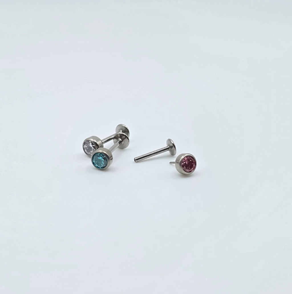 Threadless Cubic Zirconia Bezel stud