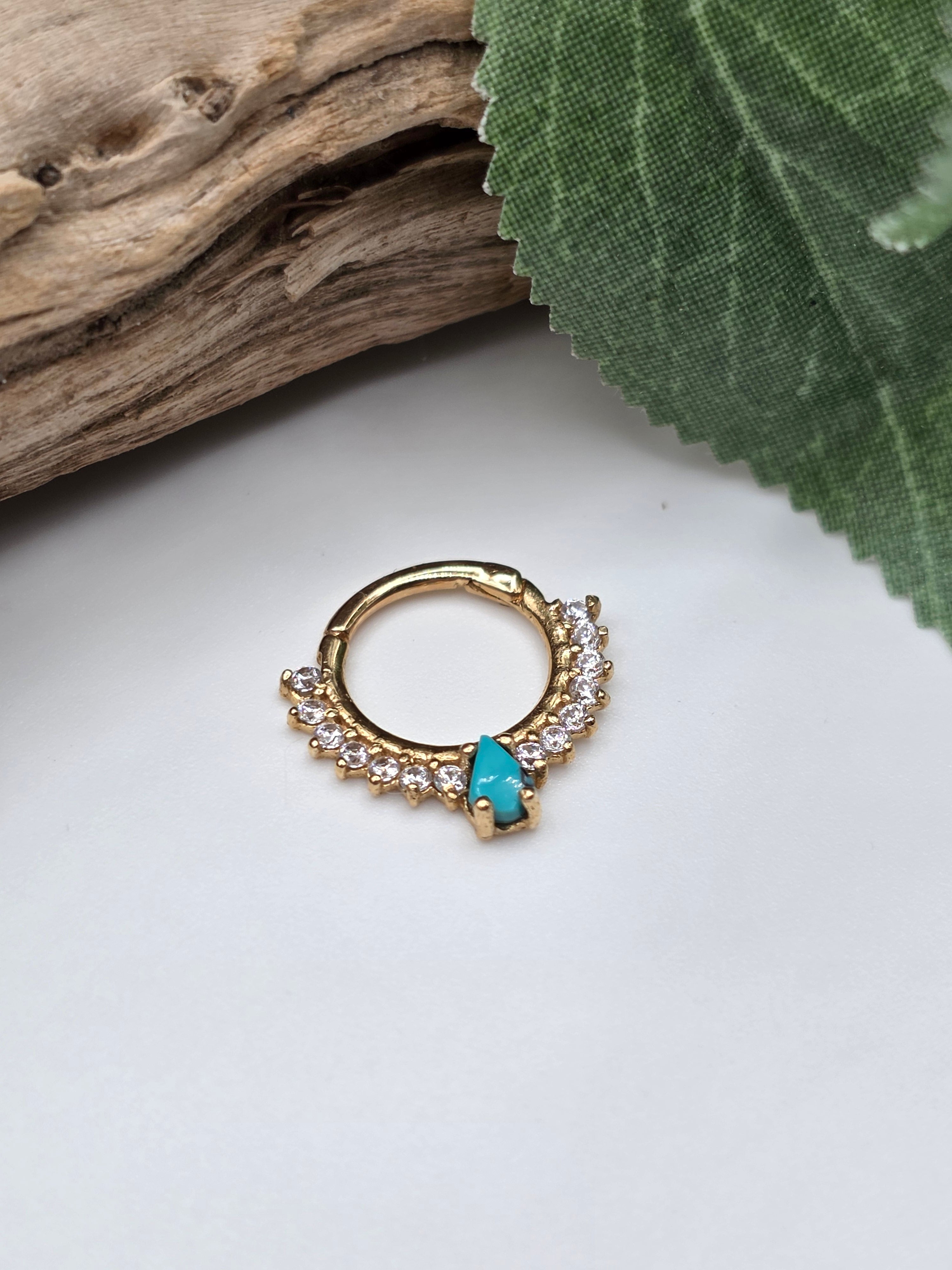 14k Yellow Gold Diamond and Turquoise Clicker