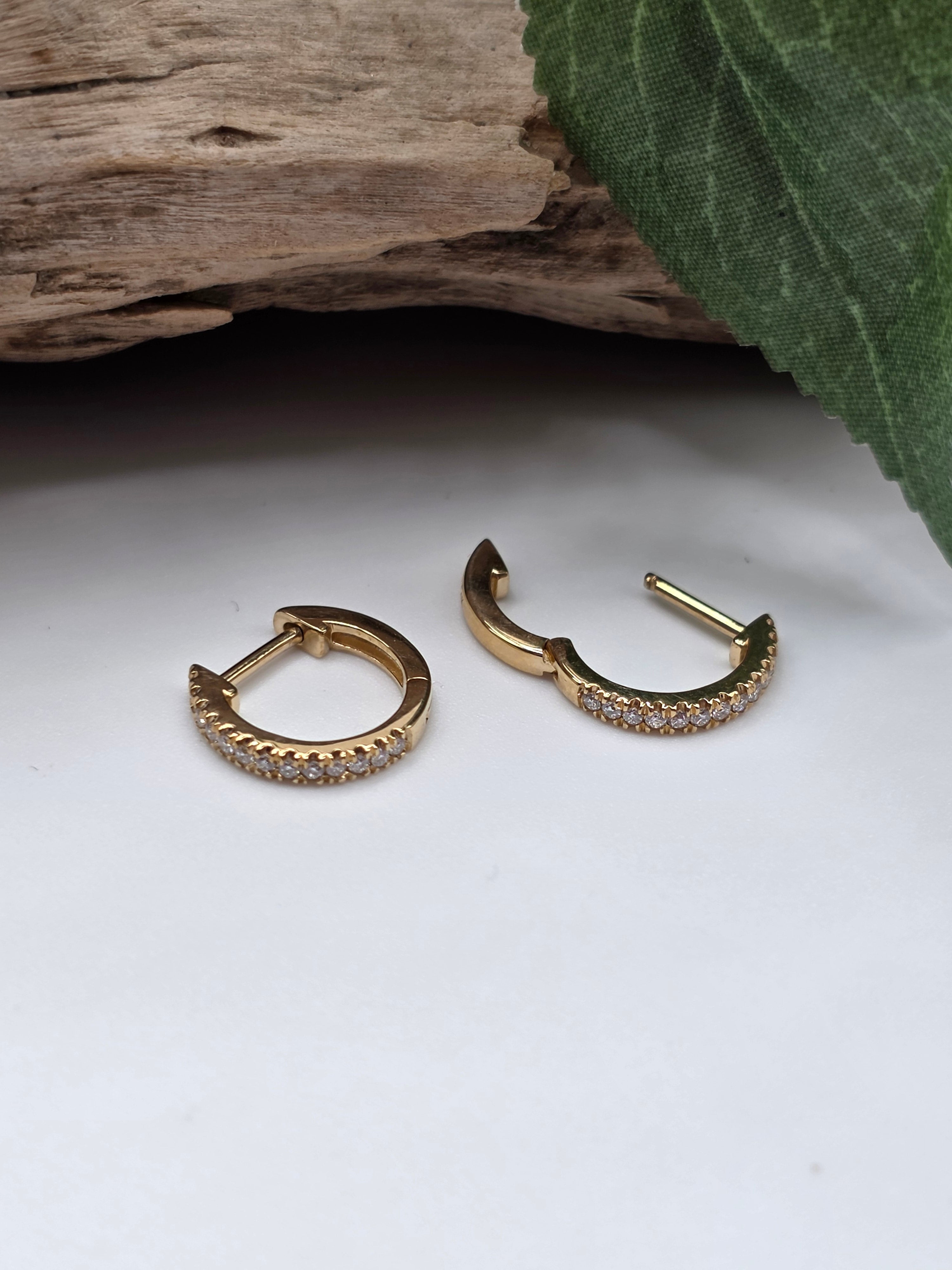 14k Gold Diamond Huggie Clicker