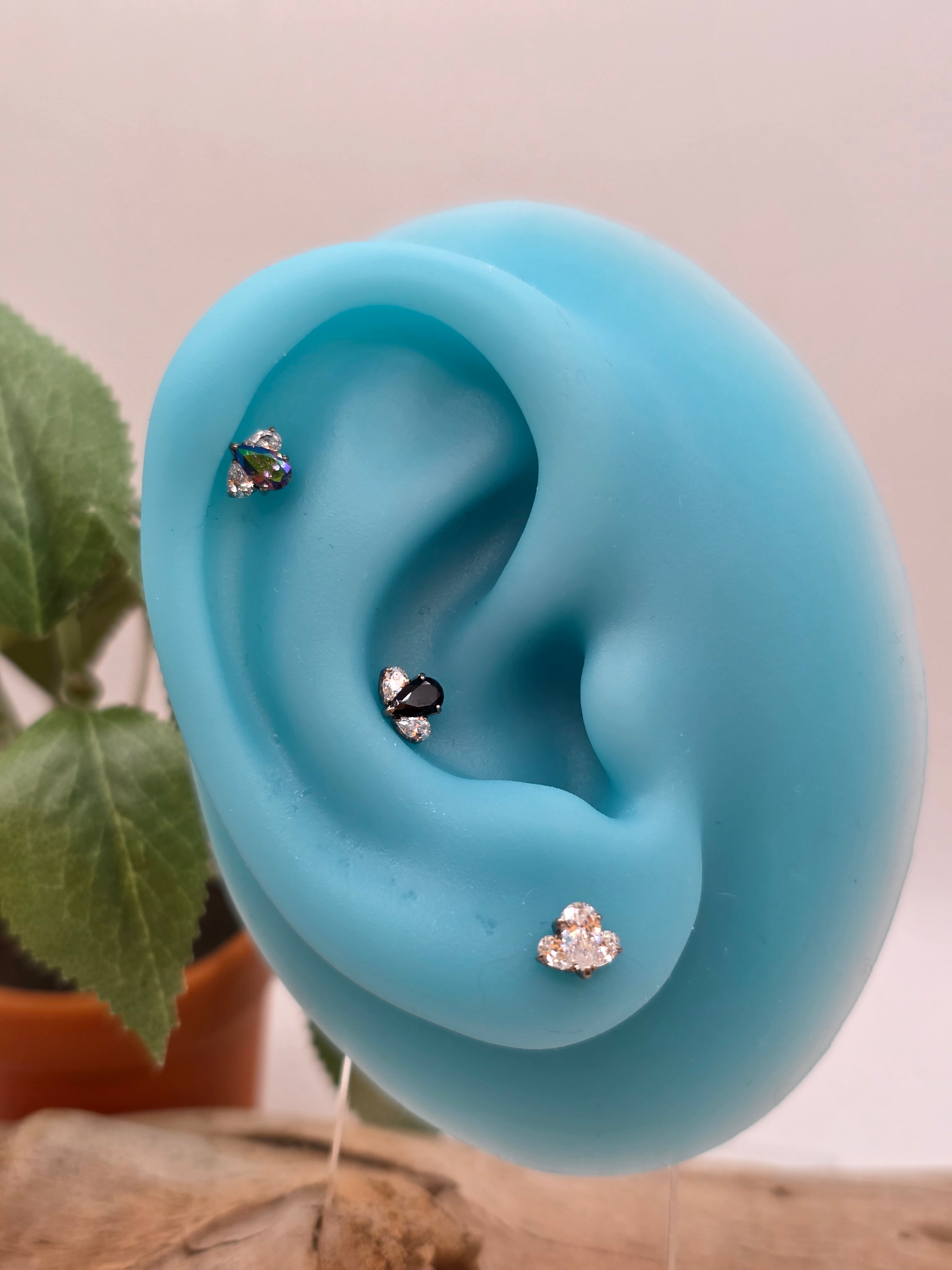 Titanium Pear Cut Gem Fan Stud