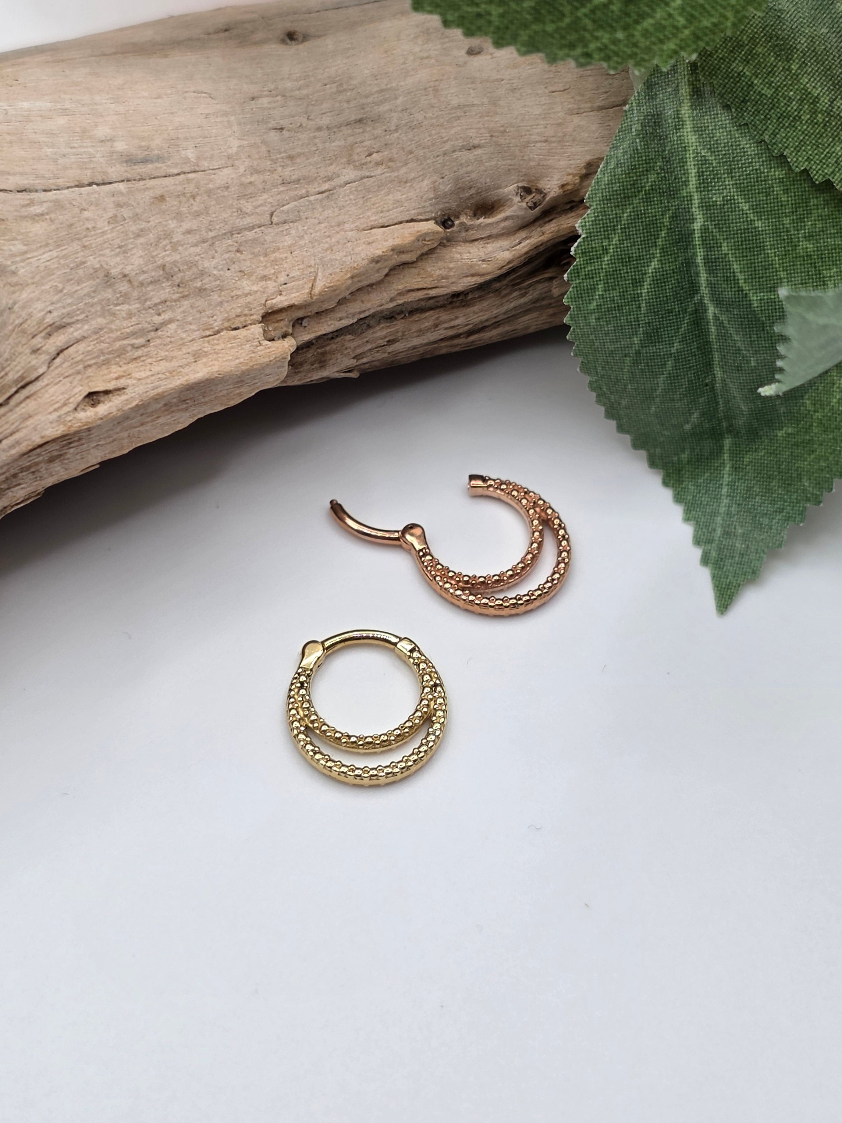 14k Gold Double Line Clicker Ring