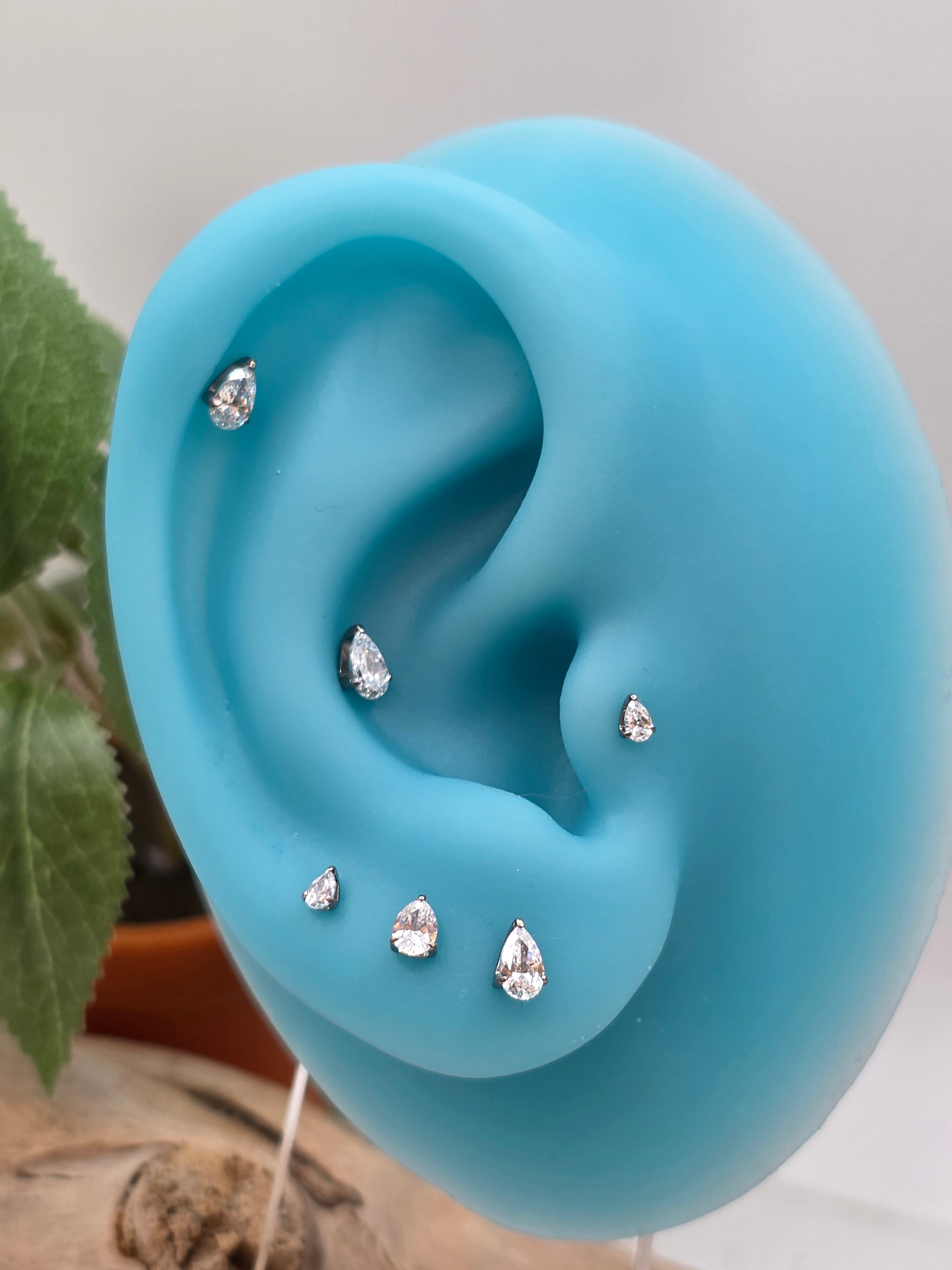 Titanium Pear Gem Stud
