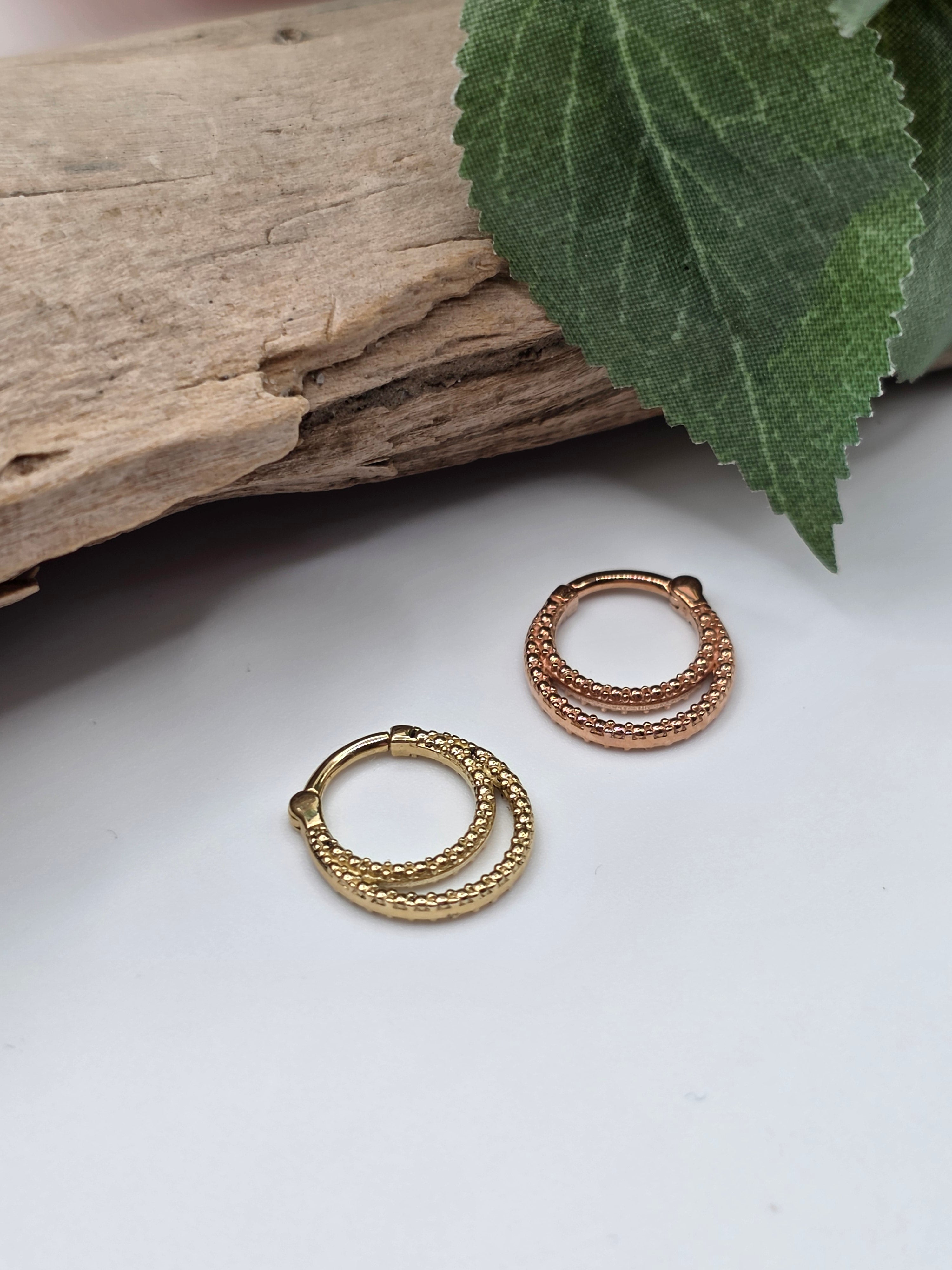 14k Gold Double Line Clicker Ring