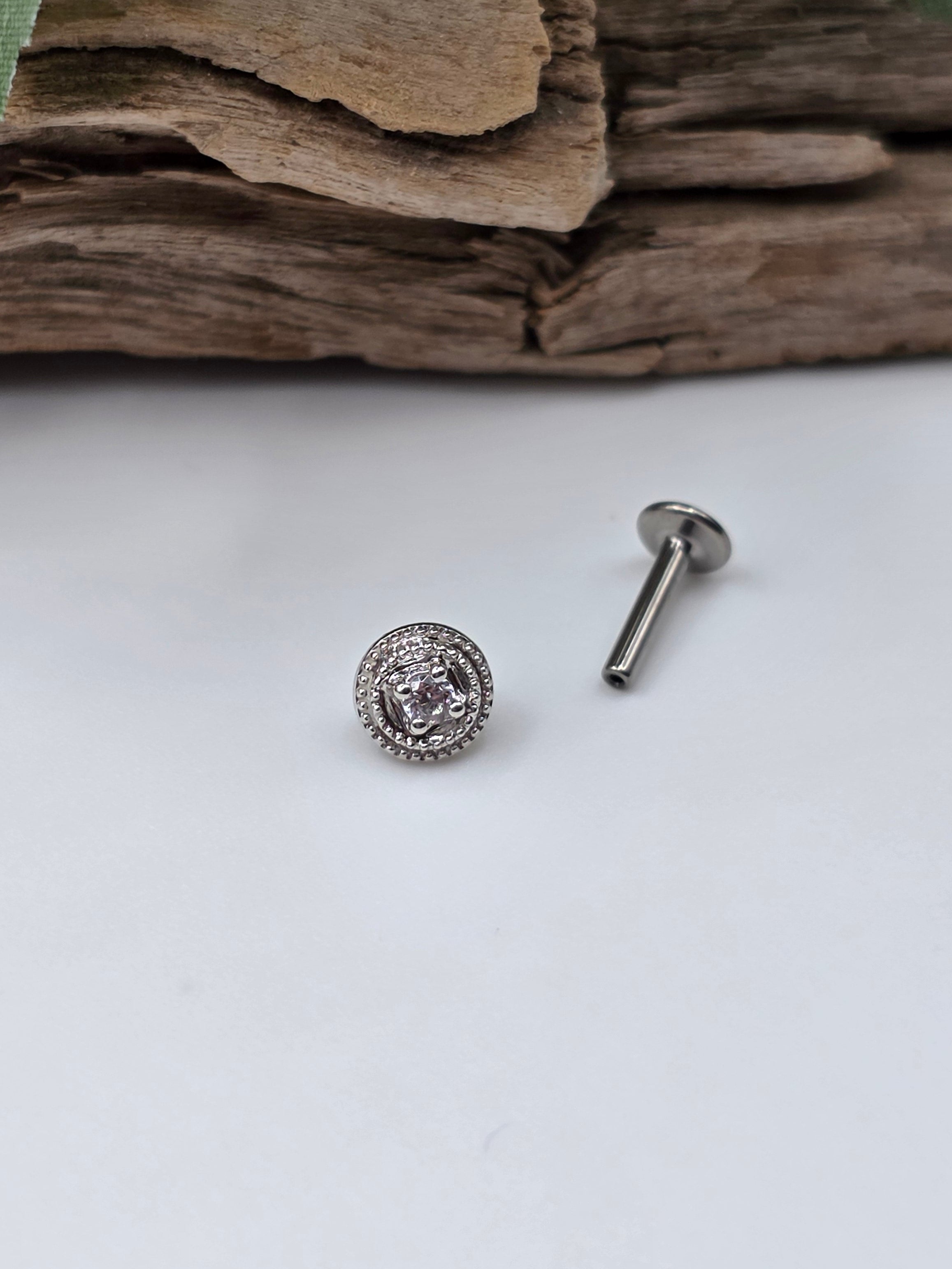 14k White Gold Round Double Milligrain Stud